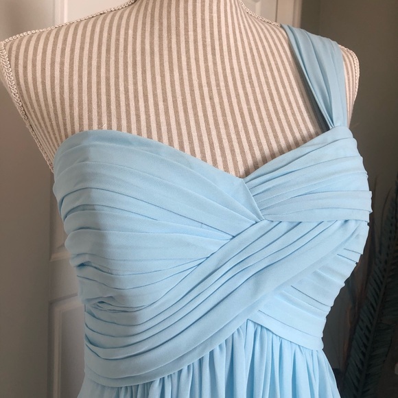 Baby Blue One-Shoulder Pleated Bodice Gown - Picture 3 of 7